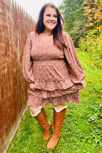 Terracotta Leopard Print Ruffle Tiered Dress - Online Only!