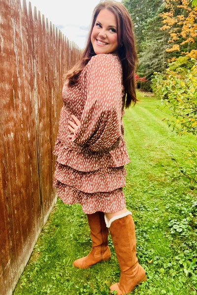 Terracotta Leopard Print Ruffle Tiered Dress - Online Only!