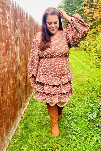 Terracotta Leopard Print Ruffle Tiered Dress - Online Only!