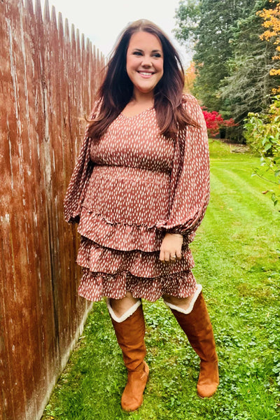 Terracotta Leopard Print Ruffle Tiered Dress - Online Only!