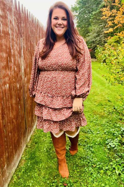 Terracotta Leopard Print Ruffle Tiered Dress - Online Only!