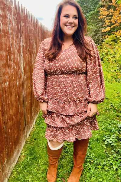 Terracotta Leopard Print Ruffle Tiered Dress - Online Only!