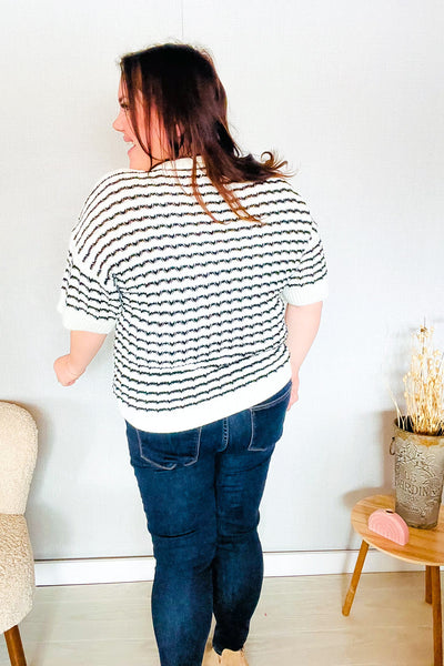 You've Got This Ivory & Black Wavy Stripe Pattern Sweater Top - Online Only!