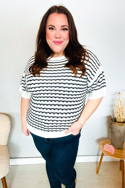 You've Got This Ivory & Black Wavy Stripe Pattern Sweater Top - Online Only!