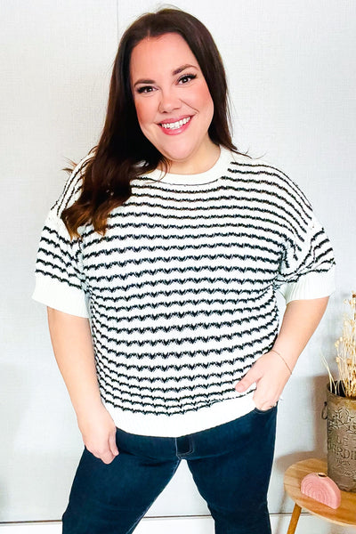 You've Got This Ivory & Black Wavy Stripe Pattern Sweater Top - Online Only!