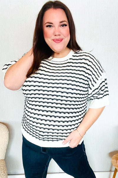 You've Got This Ivory & Black Wavy Stripe Pattern Sweater Top - Online Only!