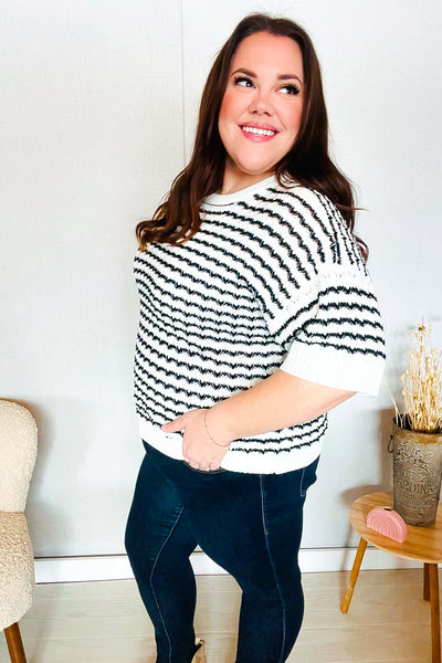 You've Got This Ivory & Black Wavy Stripe Pattern Sweater Top - Online Only!