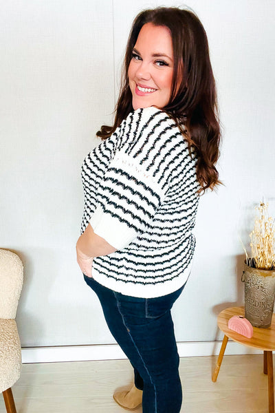 You've Got This Ivory & Black Wavy Stripe Pattern Sweater Top - Online Only!