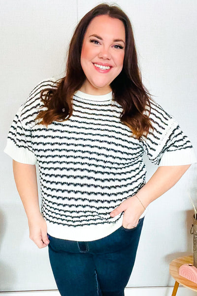 You've Got This Ivory & Black Wavy Stripe Pattern Sweater Top - Online Only!