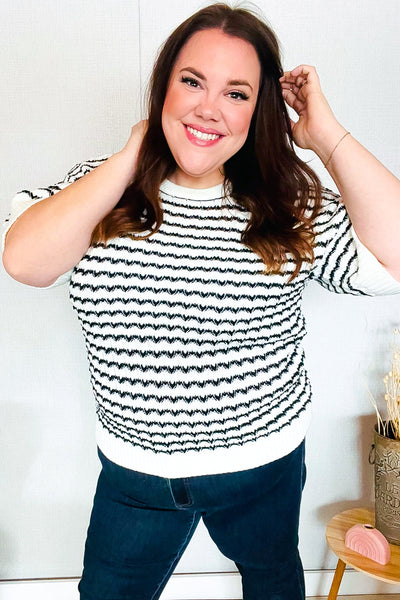 You've Got This Ivory & Black Wavy Stripe Pattern Sweater Top - Online Only!