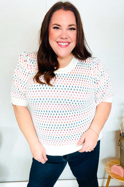 Spread Joy Ivory & Multicolor Jacquard Bubble Sleeve Sweater - Online Only!