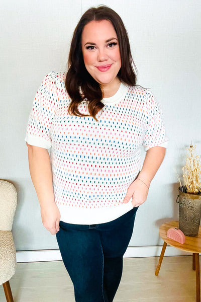 Spread Joy Ivory & Multicolor Jacquard Bubble Sleeve Sweater - Online Only!