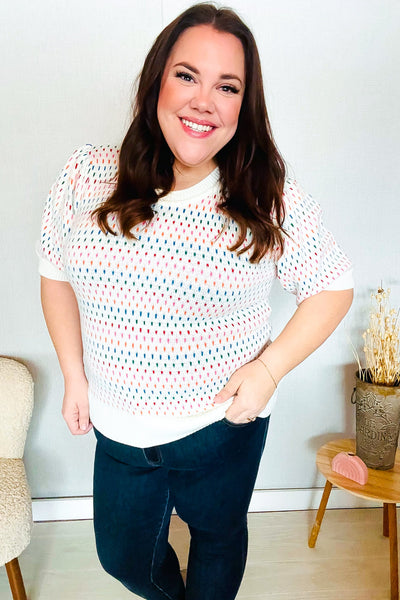 Spread Joy Ivory & Multicolor Jacquard Bubble Sleeve Sweater - Online Only!