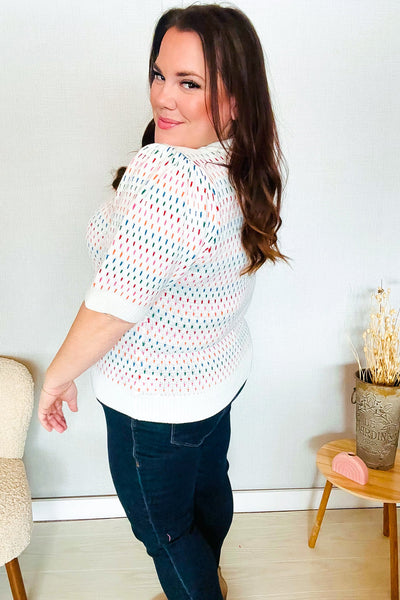 Spread Joy Ivory & Multicolor Jacquard Bubble Sleeve Sweater - Online Only!