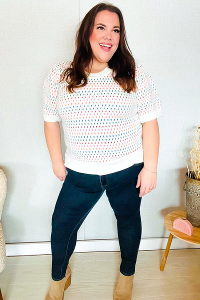 Spread Joy Ivory & Multicolor Jacquard Bubble Sleeve Sweater - Online Only!