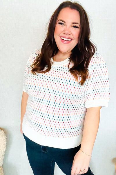 Spread Joy Ivory & Multicolor Jacquard Bubble Sleeve Sweater - Online Only!