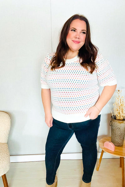 Spread Joy Ivory & Multicolor Jacquard Bubble Sleeve Sweater - Online Only!