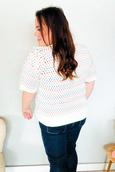 Spread Joy Ivory & Multicolor Jacquard Bubble Sleeve Sweater - Online Only!