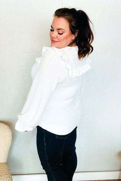Eyes On You Ivory Ribbon Tie Bow Square Neck Ruffle Bubble Sleeve Blouse - Online Only!