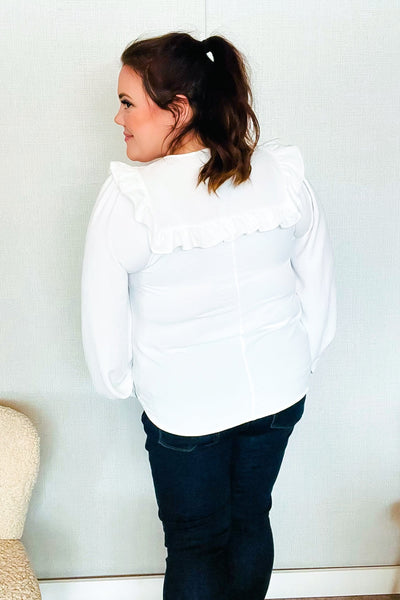 Eyes On You Ivory Ribbon Tie Bow Square Neck Ruffle Bubble Sleeve Blouse - Online Only!