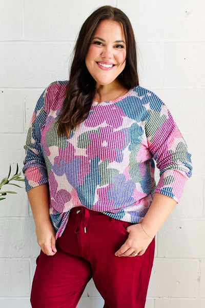 Beautiful You Magenta Floral Vintage Two Tone Knit Top - Online Only!