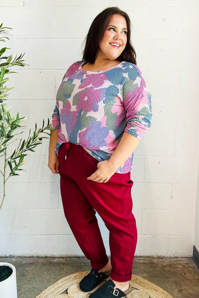 Beautiful You Magenta Floral Vintage Two Tone Knit Top - Online Only!