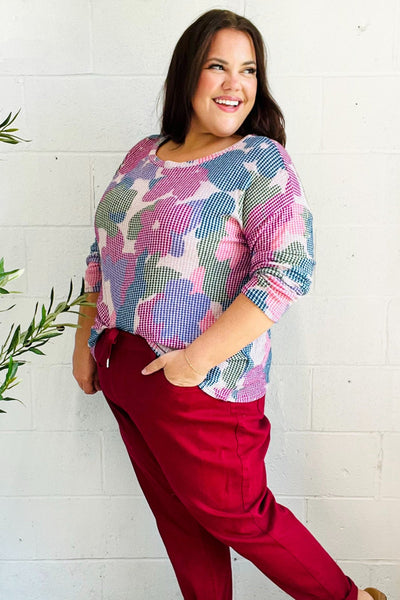 Beautiful You Magenta Floral Vintage Two Tone Knit Top - Online Only!