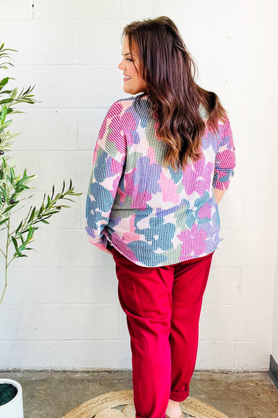 Beautiful You Magenta Floral Vintage Two Tone Knit Top - Online Only!