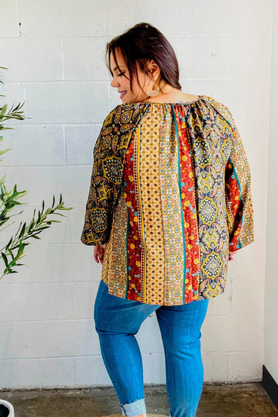 Weekend Ready Black & Rust Paisley Raglan Keyhole Tie Top - Online Only!