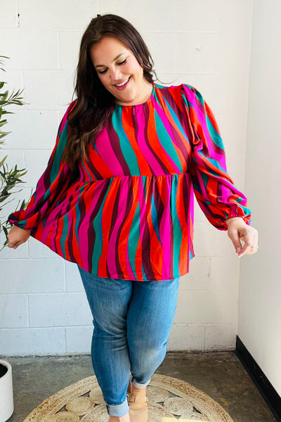 Rust & Berry Abstract Print Babydoll Air Flow Woven Top - Online Only!