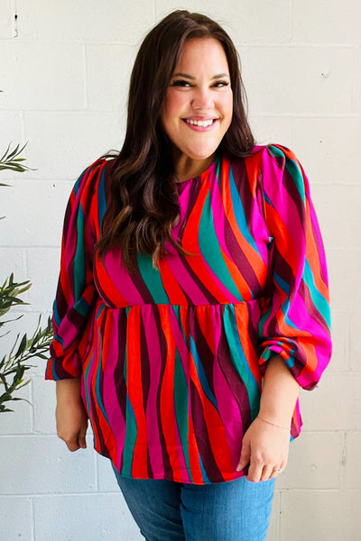 Rust & Berry Abstract Print Babydoll Air Flow Woven Top - Online Only!