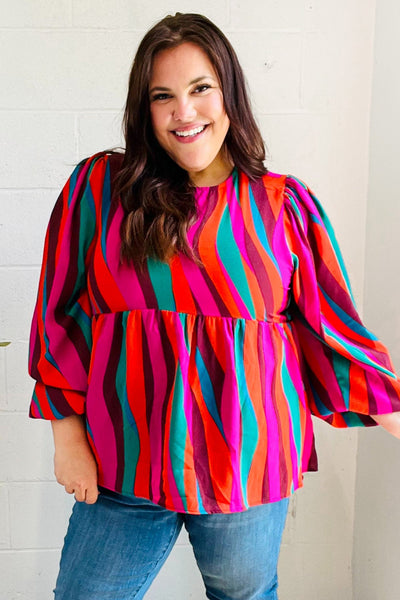 Rust & Berry Abstract Print Babydoll Air Flow Woven Top - Online Only!