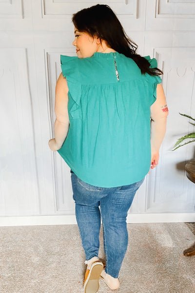 Love Life Cotton Turquoise Frill Mock Neck Flutter Sleeve Top - Online Only!