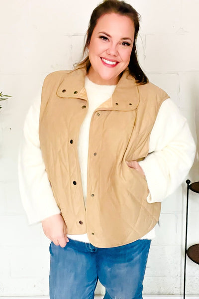 Fall Vibes Taupe Corduroy Snap Button Quilted Vest - Online Only!