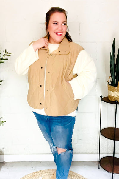 Fall Vibes Taupe Corduroy Snap Button Quilted Vest - Online Only!