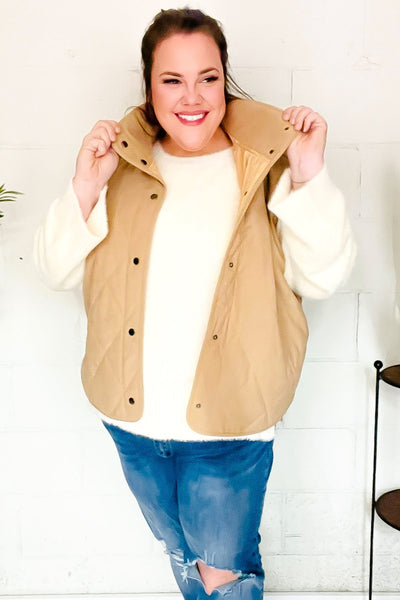 Fall Vibes Taupe Corduroy Snap Button Quilted Vest - Online Only!