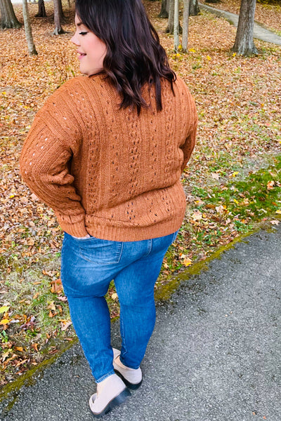 Can't Resist Rust Cable Knit Notched Neck Pullover Sweater - Online Only!