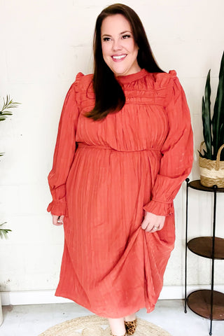 Love Found Rust Mock Neck Embossed Lined Dress - Online Only!