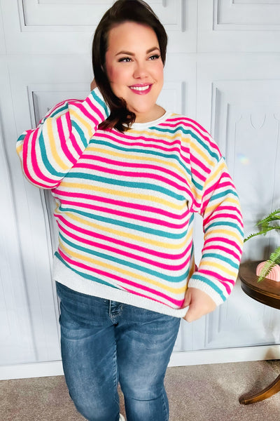 Bold & Sassy Fuchsia Multi Stripe Pullover Sweater - Online Only!