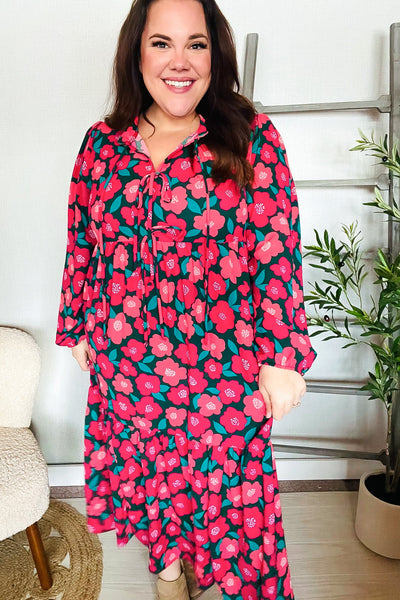 Look Adorable Ribbon Bow Tie Babydoll Tiered Maxi Dress - Online Only!