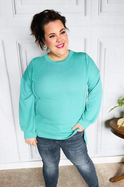 Live For Today Mint Mineral Washed Rib Pullover - Online Only!