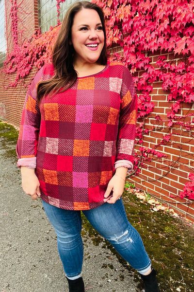 You Got This Burgundy Checker Plaid Print Hacci Knit Top - Online Only!