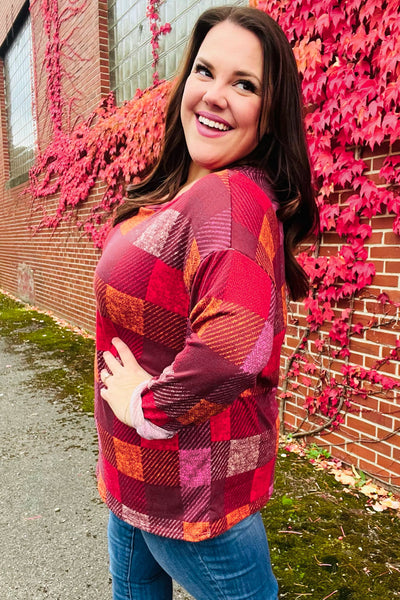 You Got This Burgundy Checker Plaid Print Hacci Knit Top - Online Only!