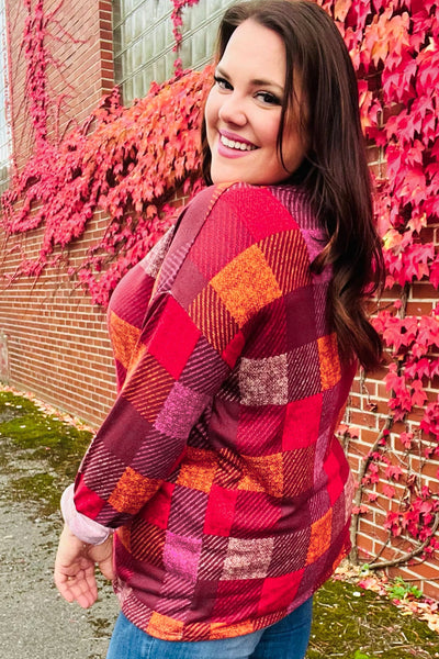 You Got This Burgundy Checker Plaid Print Hacci Knit Top - Online Only!