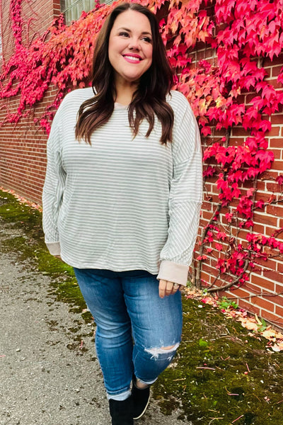 Spread Joy Grey & Ivory Striped Oversized Top - Online Only!