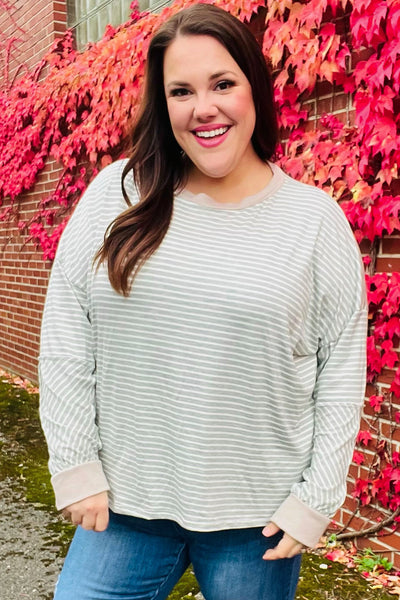 Spread Joy Grey & Ivory Striped Oversized Top - Online Only!