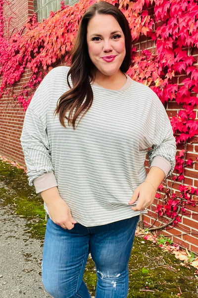 Spread Joy Grey & Ivory Striped Oversized Top - Online Only!
