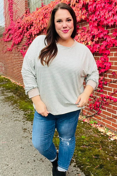 Spread Joy Grey & Ivory Striped Oversized Top - Online Only!