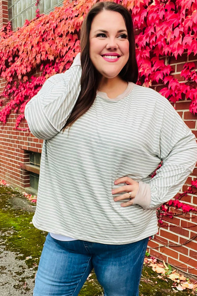 Spread Joy Grey & Ivory Striped Oversized Top - Online Only!