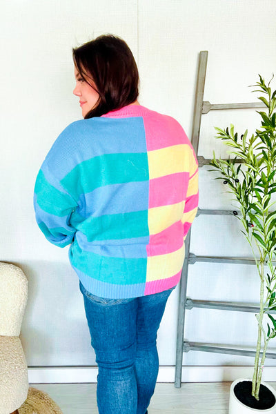 Catch Glances Blush & Blue Stripe Color Block Knit Sweater - Online Only!